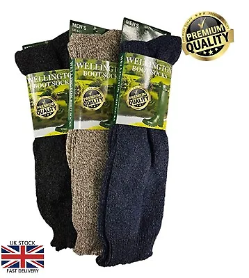 Mens 3 Or 6 Pairs Welly Socks Long Wellington Boot Liners Camping Gardening Sock • £14.95