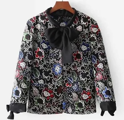 Zara Multicolored Embroidered Mesh Blazer Size Large • $50