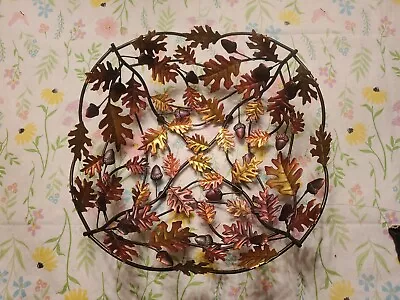 Copper & Gold Oak Leaves & Acorns Woven Metalwork 13  Square Basket • $14