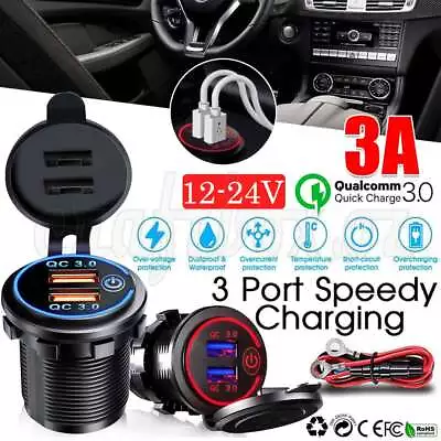 12V-24V Car Dual USB Charger Quick Charge QC3.0 Socket Power Outlet W/Voltmeter • $13.45