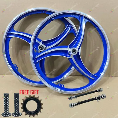 Pair Of 20  Bicycle Wheels Set Blue  3 SPOKE FOR GT DYNO HARO Any BMX BIKE • $202.58