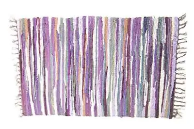 PURPLE RAG RUG MAT  INDIAN MAT HAND LOOMED BRAIDED RECYCLED COTTON 150 X90 CmS • £29.99