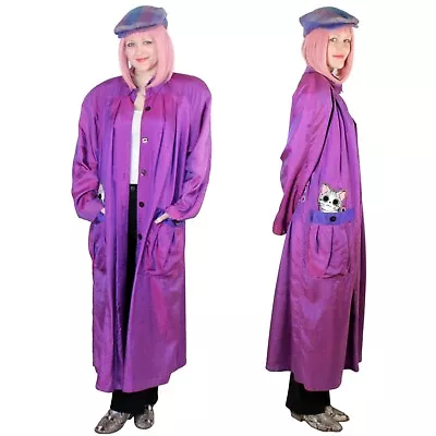 Purple Coat W/Vintage Irish Newsboy Cap Unique Pleated Pocket Kitty Spring Coat • $214