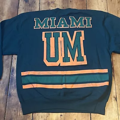Vintage 90s University Of Miami Hurricanes Crewneck Pullover Sweatshirt Size XL • $49.99