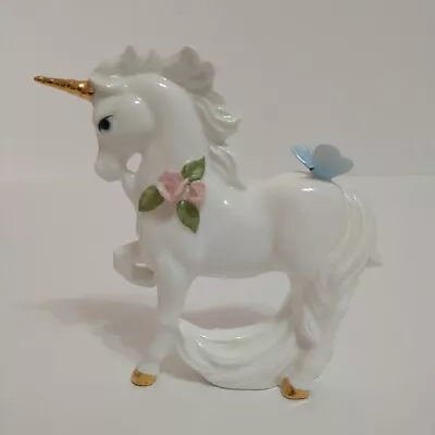 Vntg Enesco Bone China Unicorn Gold Accented Horn & Hooves Butterfly Roses 1985 • $17.99