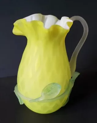 Antique Victorian Art Glass Mt. Washington Pitcher Cased Glass Applied Leaves • $30