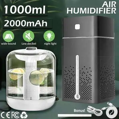 1L Ultrasonic Air Humidifier Mist Aroma Diffuser Oil Purifier LED Light USB NEW • $23.95