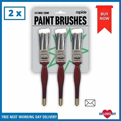 2 X Rapide Paint Brush 3 X 1  Paint Brushes Dowel Handles 3 Brushes 1 Inch • £6.98