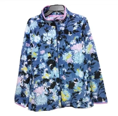 Vera Bradley Fleece Jacket Blue Pastel Floral Full Zip Pockets Soft Comfy SZ 2XL • $45