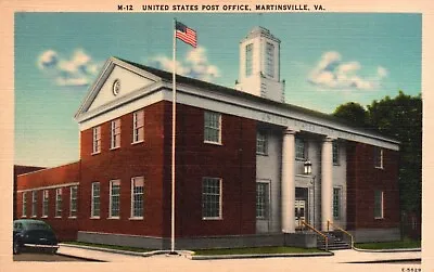 Postcard VA Martinsville Virginia U S Post Office Linen Vintage PC F9335 • $3