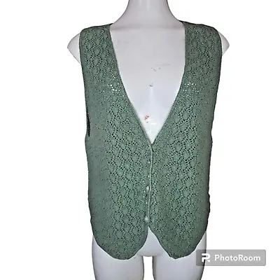 Vintage USA Made Womens Green Cotton Forever Knit Button Sweater Vest Medium • $19.98