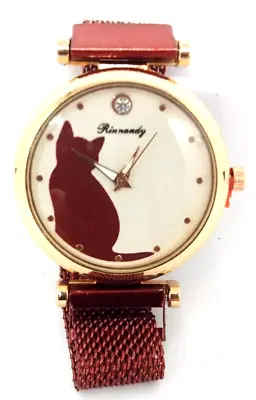 Cat Watch Animal Figures Red Metal Magnetic Clasp Wrist Strap UK • £19.93