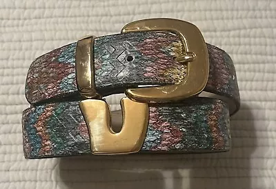 Vintage Elite Jewel Tone Snakeskin Gold Belt 90s Fresno California Small #1754 • $20
