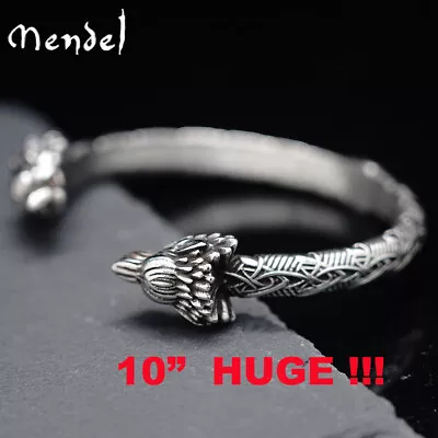 MENDEL 10 Inch Mens Norse Viking Arm Ring Fenrir Wolf Head Cuff Bangle Bracelet • $23.99