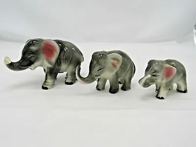 3 Vintage Elephant Ceramic Porcelain Figurines Japan Mama W/ Baby AS IS Rescue • $9.95