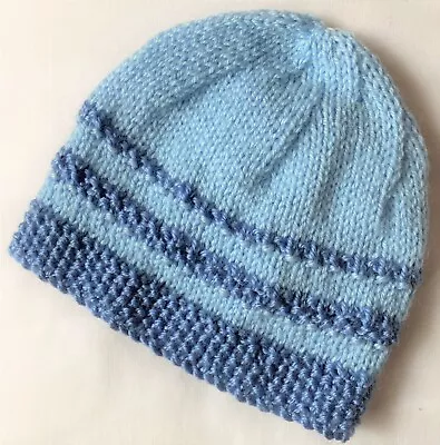 Newborn Baby Beanie/hat. 2 Tone Blue. Hand-knitted By Me. Gender Neutral. • $7.99