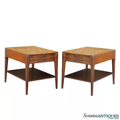 Mid-Century Modern Walnut Sculpted End Tables By Mersman - A Pair • $680