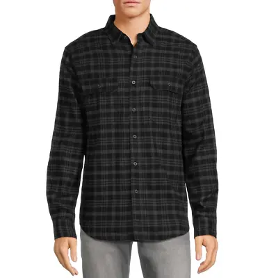 George Flannel Shirt Men's 3XL Black Plaid Cotton Stretch Classic Button-Up • $23.99