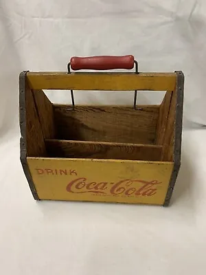 VTG WWII Coca Cola 6 Pack Wood Caddy Carrier War Wings Red Handle Coke 1940s • £91.56