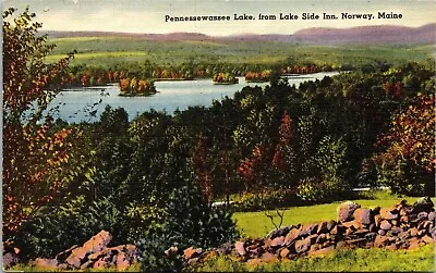 Pennessewassee Lake Side Inn Norway Maine ME Linen Postcard PM Cancel WOB Note • $3