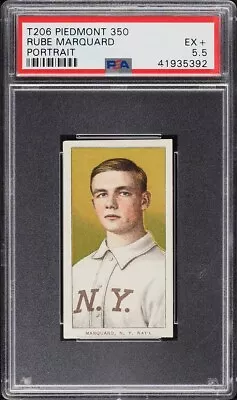 1909-11 T206 Rube Marquard HOF PORTRAIT PIEDMONT 350/25 PSA 5.5 EX+ (PWCC-E) • $3199.20