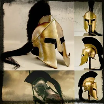300 Spartan Leonidas Movie King Helmet Medieval Roman Larp Greek Plume Black New • £57.69