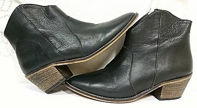 SIXTYSEVEN Black Leather Ankle Boots Womens Size 37 Made In Spain Western Bootie • £47.01