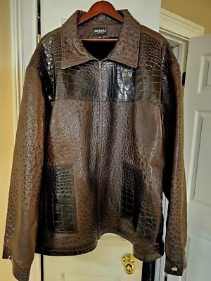 Men Alligator/Ostrich/Mink Fur Leather Jacket Size 56XXL Handmade Italy Rare  • $39999.99