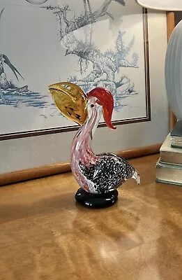 Murano Style Hand Blown Pelican Art Glass Figurine With Fish In Mouth 7  • $38