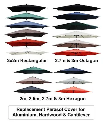 £27.99 • Buy Replacement Fabric Parasol Garden Canopy 2m 2.5m 2.7m 3m 3x2m Cover 6 Or 8 Arm