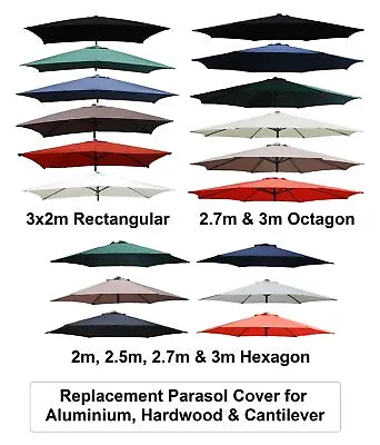 Replacement Fabric Parasol Garden Canopy 2m 2.5m 2.7m 3m 3x2m Cover 6 Or 8 Arm • £19.99