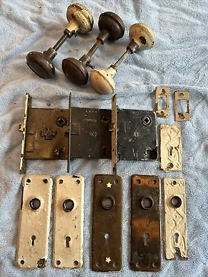 VTG Door Knob Set Lot Locks Faceplates Locks Farmhouse Shabby Chic Parts Plates • $24.99