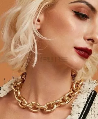 Large Chunky Gold Chain Necklace Choker Chain Womens Fashion Statement Jewelry • £5.99