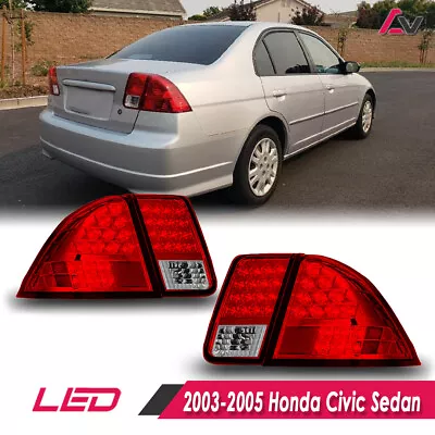 For 2001-2005 Honda Civic LED Tail Lights Chrome Housing Clear Rear Brake Lamps • $138.99