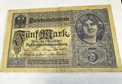 German 5 MARK BANKNOTE 1917  Darlehnskaffenfchein WW1 • $5