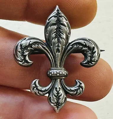 Vintage Sterling Silver Fleur De Lis C Catch Watch Hanger Pin Beautiful Detail • $77