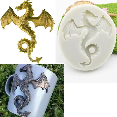 DRAGON Silicone Fondant Cake Topper Mold Mould Chocolate Sugarcraft Baking Tool • £3.65