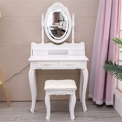 LED Lights Makeup Vanity Set Dressing Table With Stool Mirror With 4 Drawers • $98.99