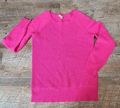 J.CREW Warmspun Waffle Knit Crewneck Sweater Size Small Hot Pink Wool Blend  • $24.99