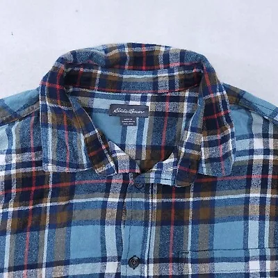 Eddie Bauer Madras Flannel Casual Button Up Shirt Mens Size 2XL Blue Brown • $14.99