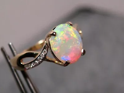 Opal & Diamond Ring  2.10 Carat Oval Shape In 14 Kt Yellow Gold • $356.40