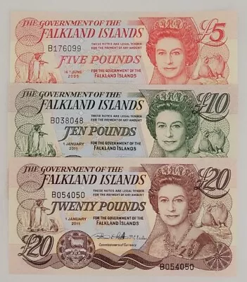 FALKLAND  ISLANDS  5 ; 10 ; 20  Pounds  2005 - 2011    Queen Elizabeth II • £115