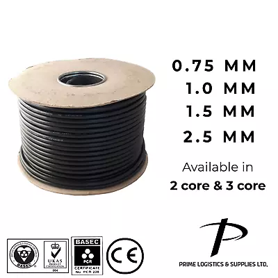 Black Flex Round Cable 2 3 Core 0.75 1 1.5 2.5mm Flexible PVC Extension Wiring • £1.49