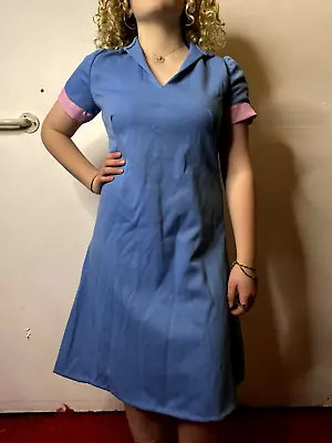 Vintage 1960s Diner Waitress Costume Dress Candy Bar Blue Pink Uniform AU 14 • $25.65