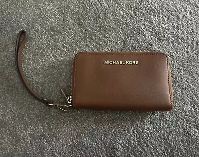 Michael Kors Tan Brown Saffiano Leather Jet Set Travel Wallet Purse Cards • £15