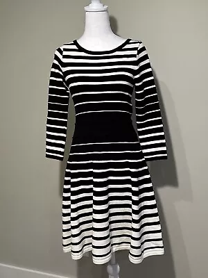 Milly Knit Sweater Dress Size Small Black And White Stripe Mid Length • £16.38
