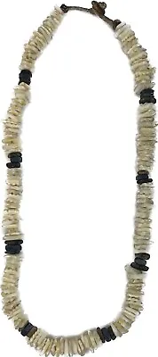 Vtg. Men's Women's Puka Shell Thick Necklace 18” Beach Surfer Preppy Wood Clasp • $25.49