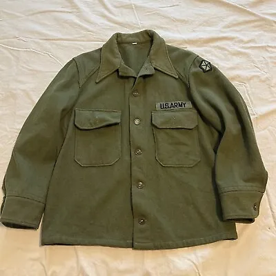 Vintage Military US Army Olive Green Cold Weather Field Button Up Shirt Wool M? • $35