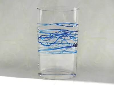 Dartington Glass Oval Vase With Blue Glass Trails Signed • £29.99
