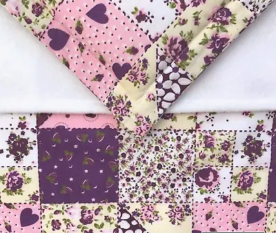 Dolls Blanket & Pillow Cot/pram Bedding Set  Pretty Floral Pink Purple Patchwork • £6.69